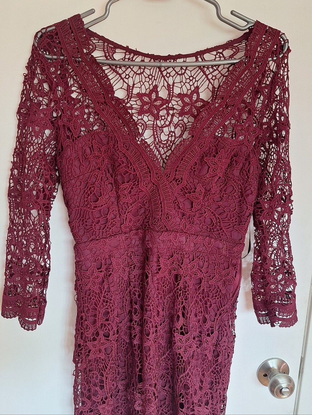 Lulu's  Crochet Burgandy Lace 3/4 Sleeve Dress Size S